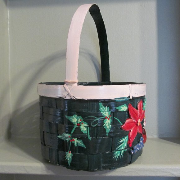 Vintage Wicker Basket w Handle, Poinsettias, Fruit NWT - Picture 6 of 10